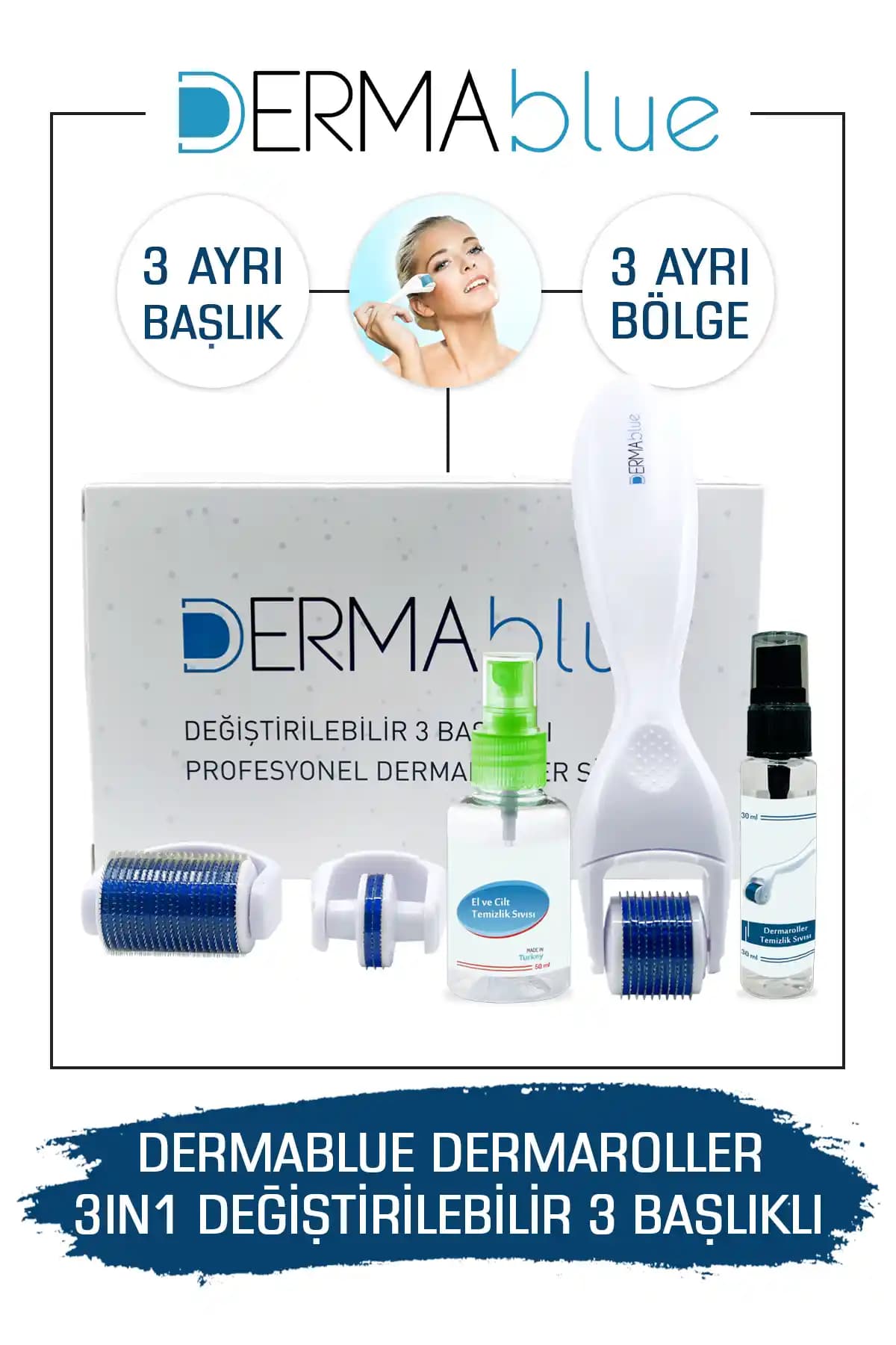Dermablue 3in1 Titanyum İğneli Değiştirilebilir Başlıklı Dermaroller Seti