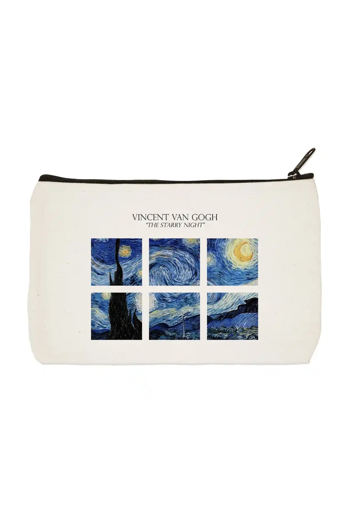 designedfy Clutch Van Gogh Starry Night 3 Bez Makyaj Çantası - Çok Amaçlı ve Sanat Temalı