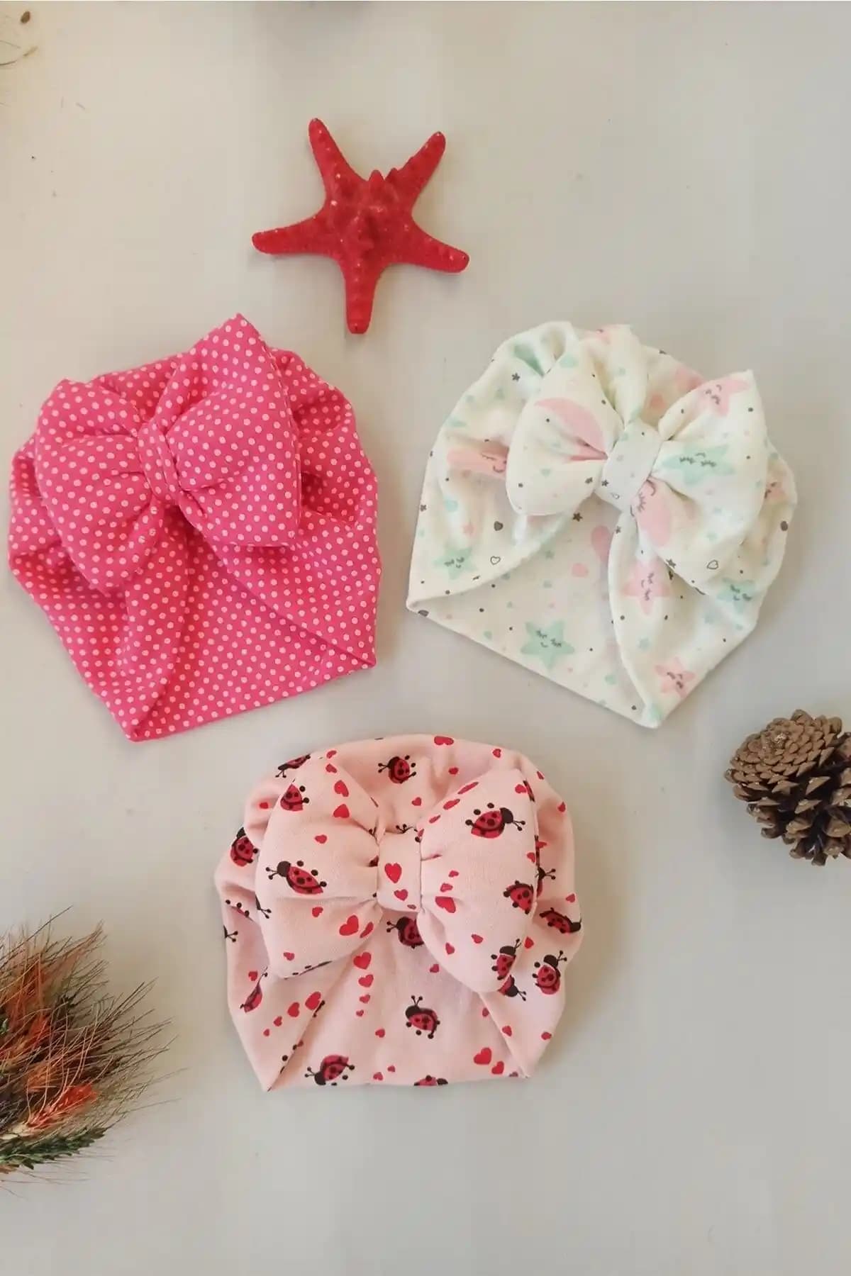 dubi baby 3 adet kız bebek bone bandana 0-2 yaş konforlu ve şık aksesuar