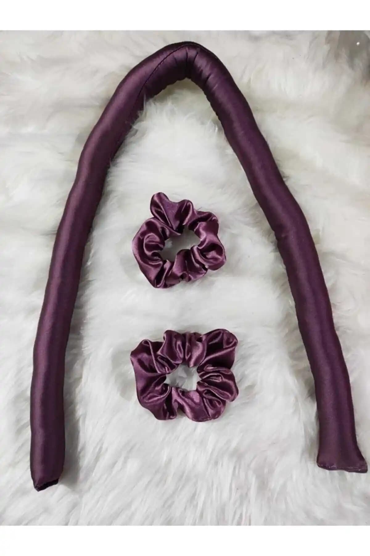 Elvinege Açık Lila Isısız Saç Şekillendirici Saç Sosisi ve Saten Toka Seti