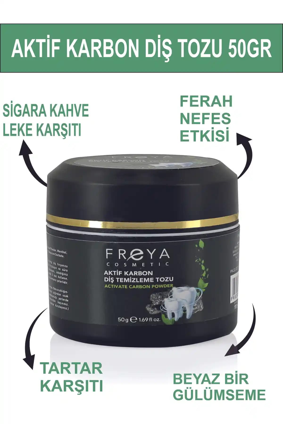 Freya Diş Temizleme Tozu 50gr: Aktif Karbon ve Nane Aromasıyla Doğal Beyazlık