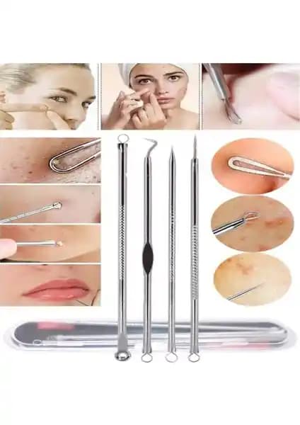 Greathings 4 Parça Paslanmaz Çelik Siyah Nokta Temizleme Komedon Aleti Seti