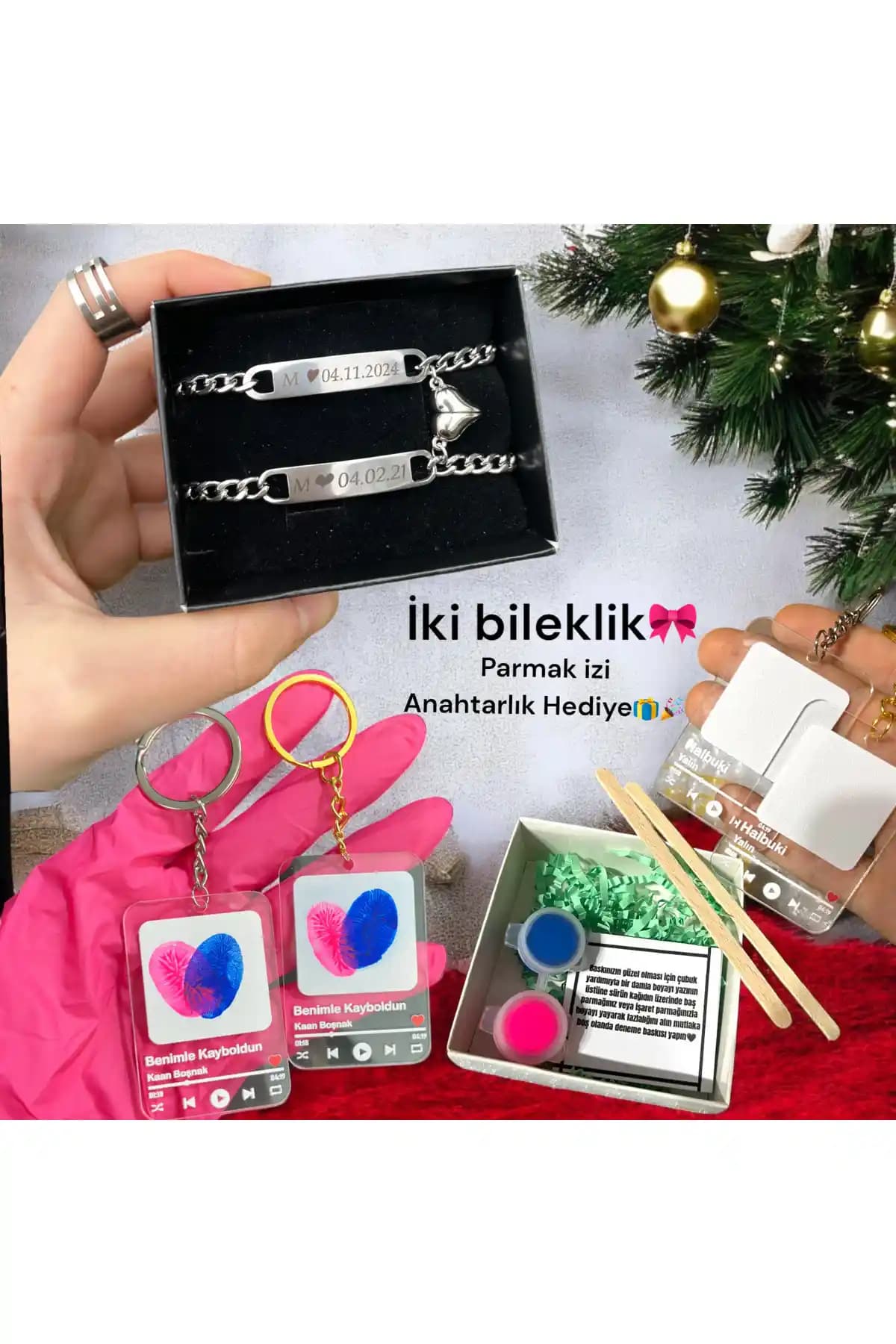 HayDün İsim ve Tarih Yazılı Çelik Çift Bileklik Seti - Kişiselleştirilmiş Hediye