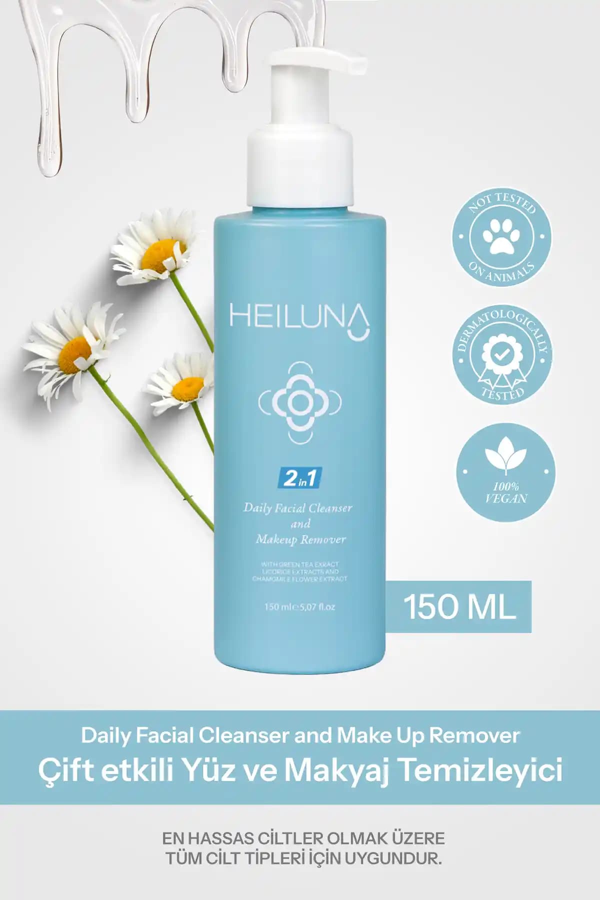 Heiluna Çift Etkili Yüz & Makyaj Temizleyici 150 ml - Doğal Özlerle Nazik Temizlik