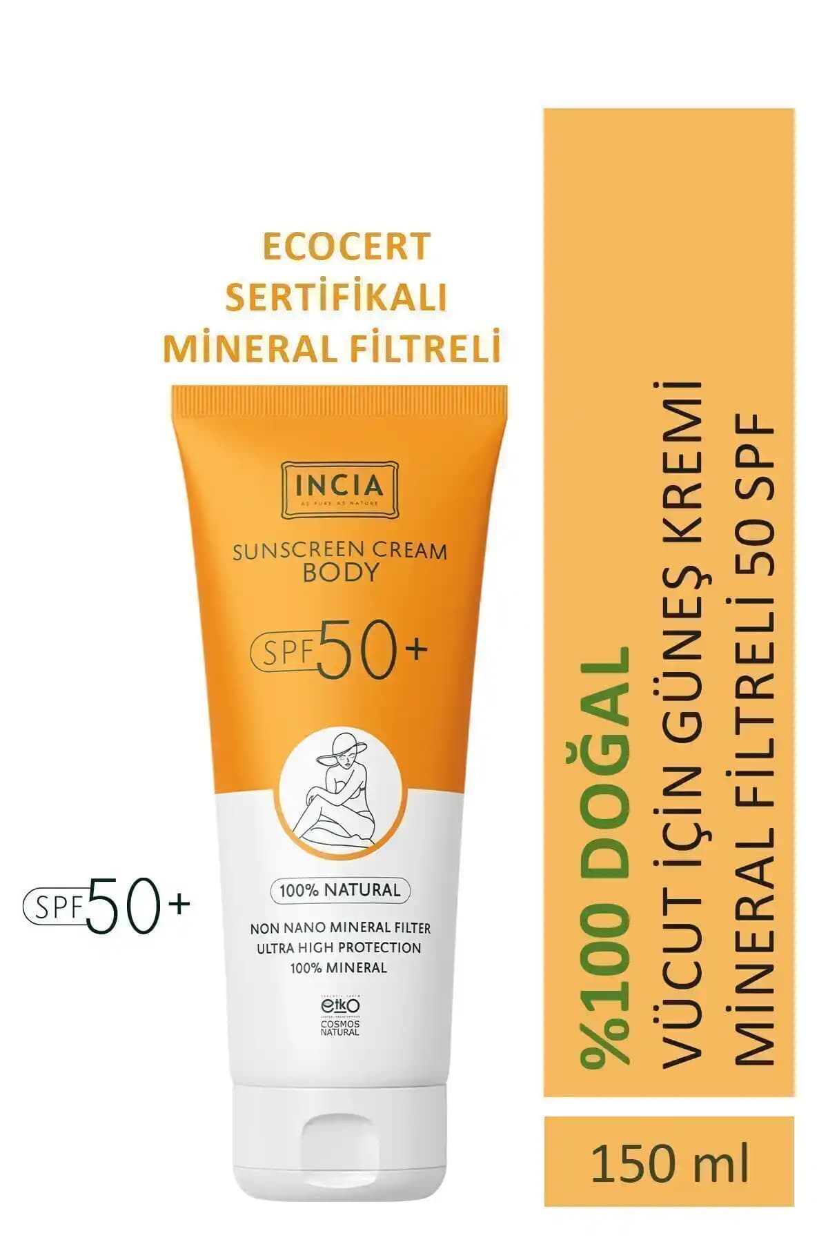 INCIA %100 Doğal Mineral Filtreli Yüksek Koruma SPF50 Güneş Kremi 150 ml