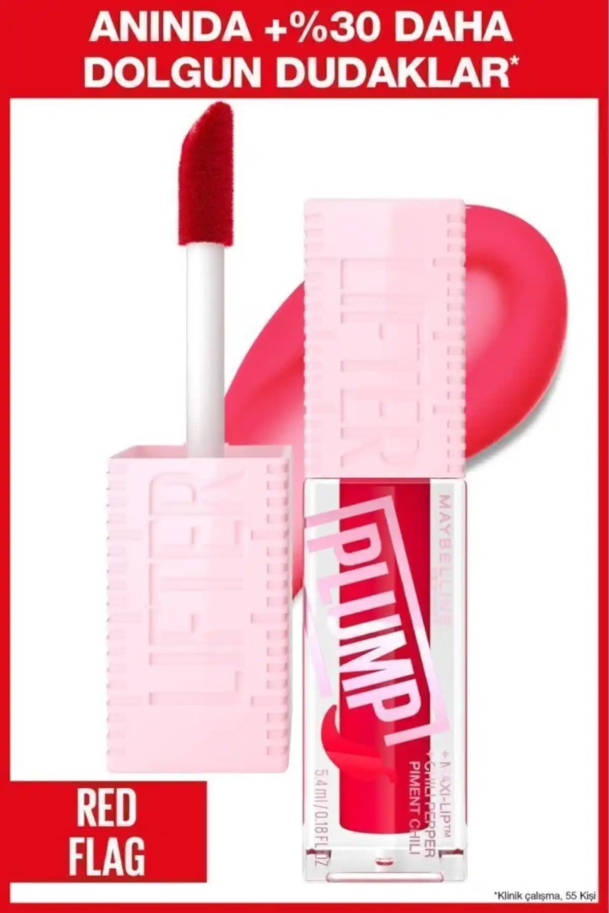 Maybelline New York Lifter Plump 004 Red Flag Dudak Parlatıcısı ile Kalıcı Dolgunluk
