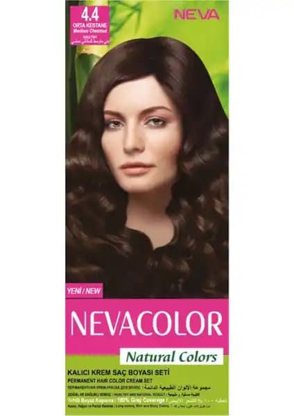 Nevacolor Natural Colors 4.4 Orta Kestane Kalıcı Krem Saç Boyası Seti Özellikleri