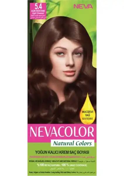 Nevacolor Natural Colors 5.4 Açık Kestane Kalıcı Krem Saç Boyası ile Canlı ve Doğal Renk