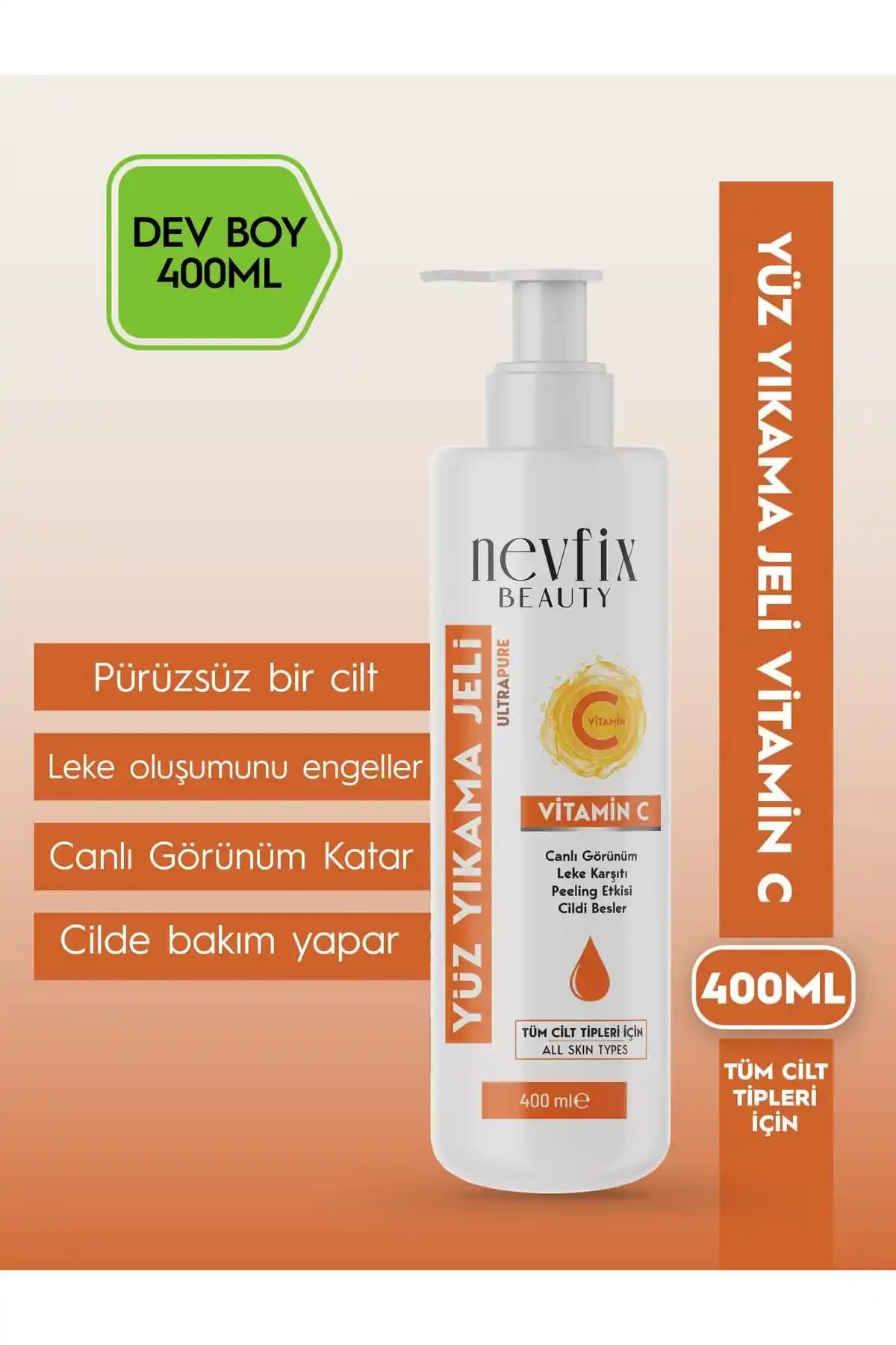 Nevfix Beauty C Vitaminli Yüz Yıkama Jeli 400 ml - Canlandırıcı ve Nemlendirici Bakım