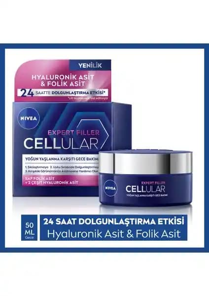 Nivea Cellular Expert Filler Yoğun Gece Yüz Bakım Kremi 50ml ile Cilt Yenilenmesini Destekleyin