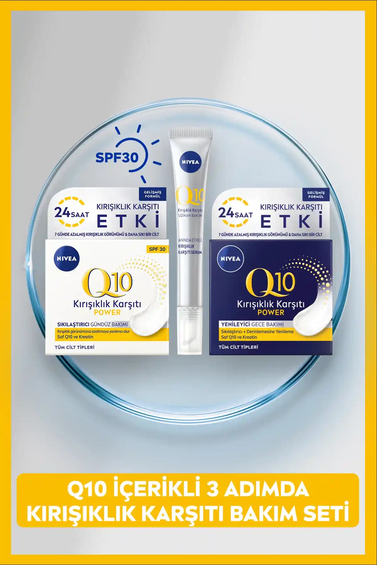 NIVEA Q10 Kırışıklık Karşıtı 3 Adımlı Cilt Bakım Seti ile Yaşlanma Karşıtı Etkin Bakım