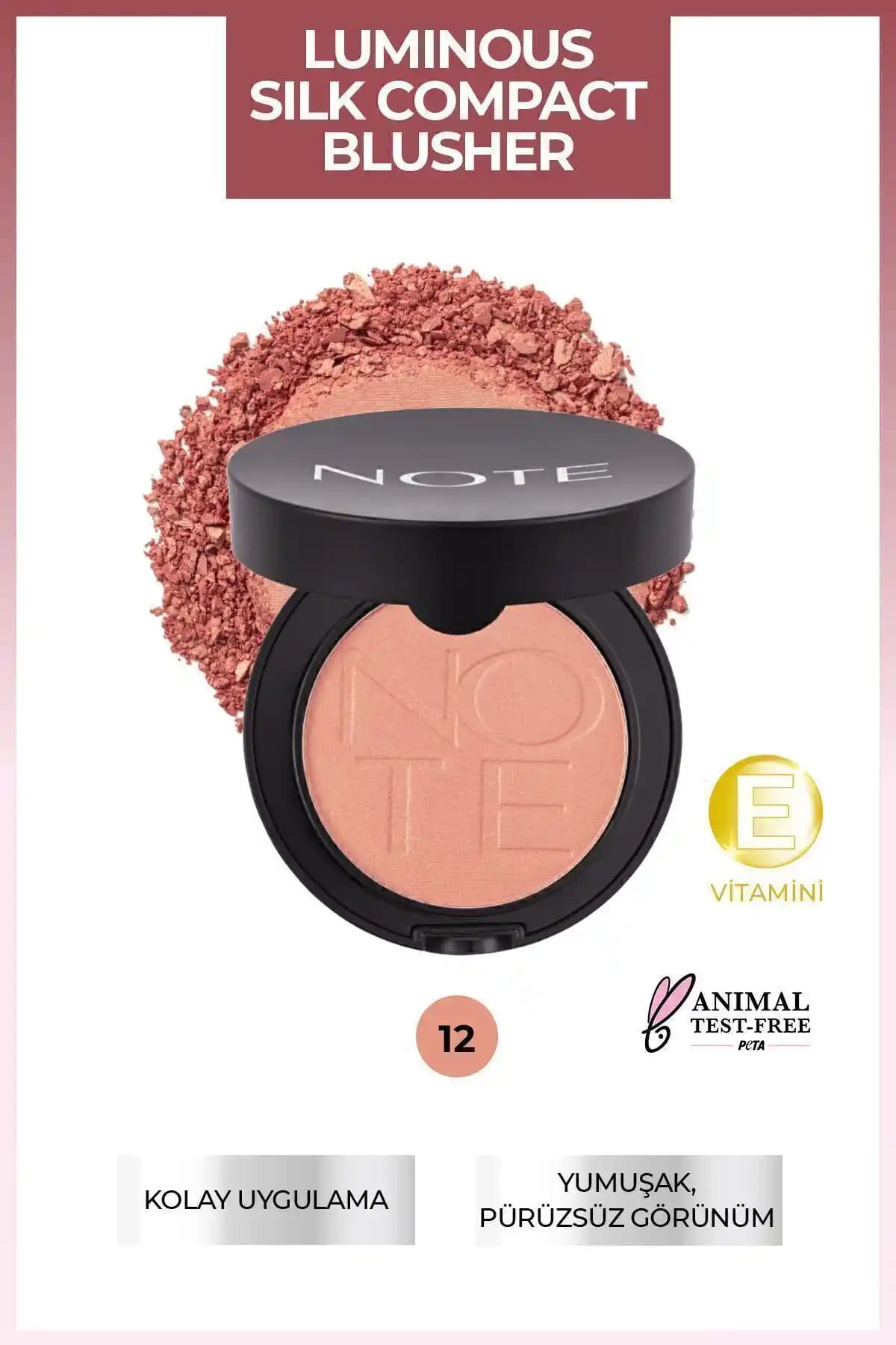 Note Cosmetics Luminous Silk Compact Blusher 12 Rosy Glow Toz Allık Doğal ve Mat Görünüm
