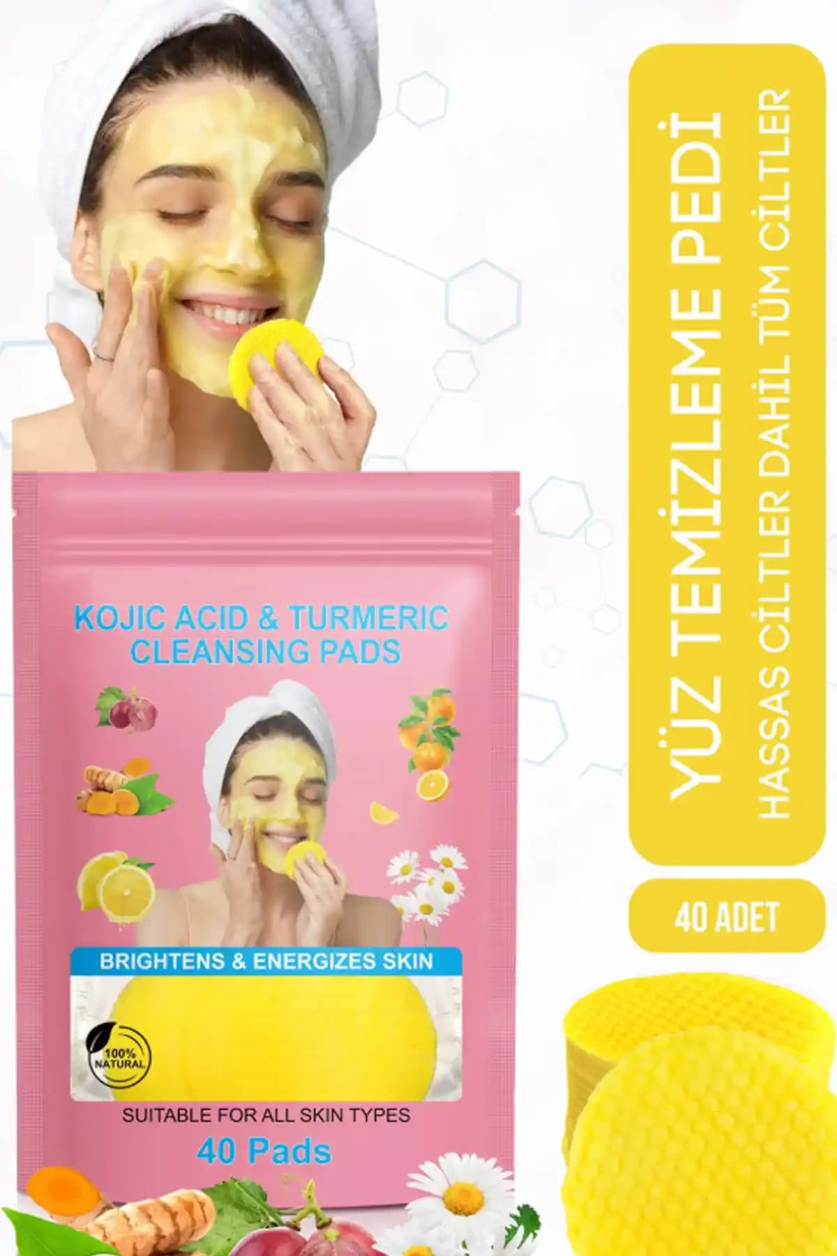 Pastelya Leke Karşıtı Kojik Asit Zerdeçal Yüz Temizleme Pedleri ile Derinlemesine Cilt Bakımı