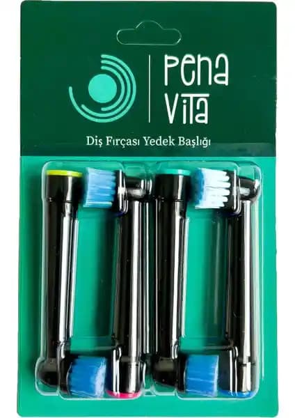 Pena Vita Şarjlı ve Pilli Diş Fırçası İçin Siyah Yedek Başlık 4'lü Paket Uyumludur
