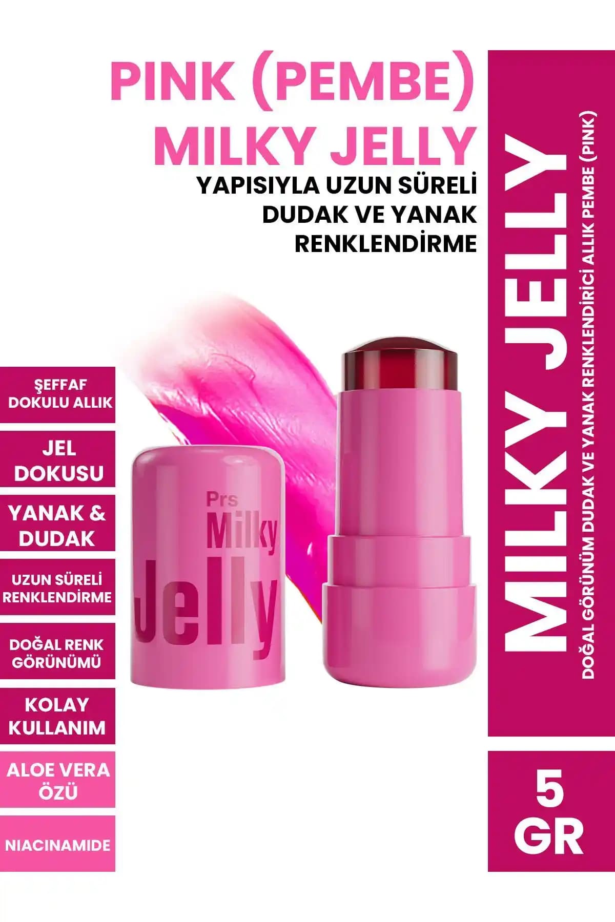 PROCSIN Milky Jelly Doğal Görünüm Dudak ve Yanak Renklendirici Allık Pembe 5 GR