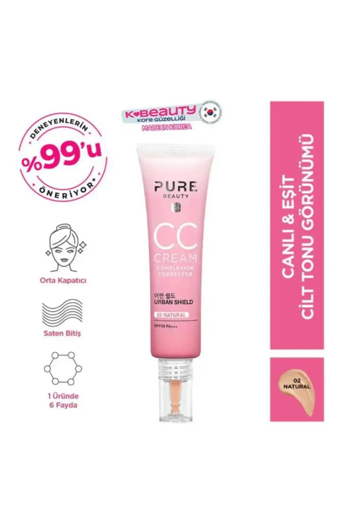 PURE BEAUTY CC Krem SPF50 PA Natural 30 ml: Çok Fonksiyonlu Cilt Koruma ve Nemlendirme Ürünü