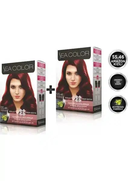 Sea Color 55.46 Amazon Kızılı 2'li Set Saç Boyası: Kalıcı ve Canlı Kızıl Tonlar