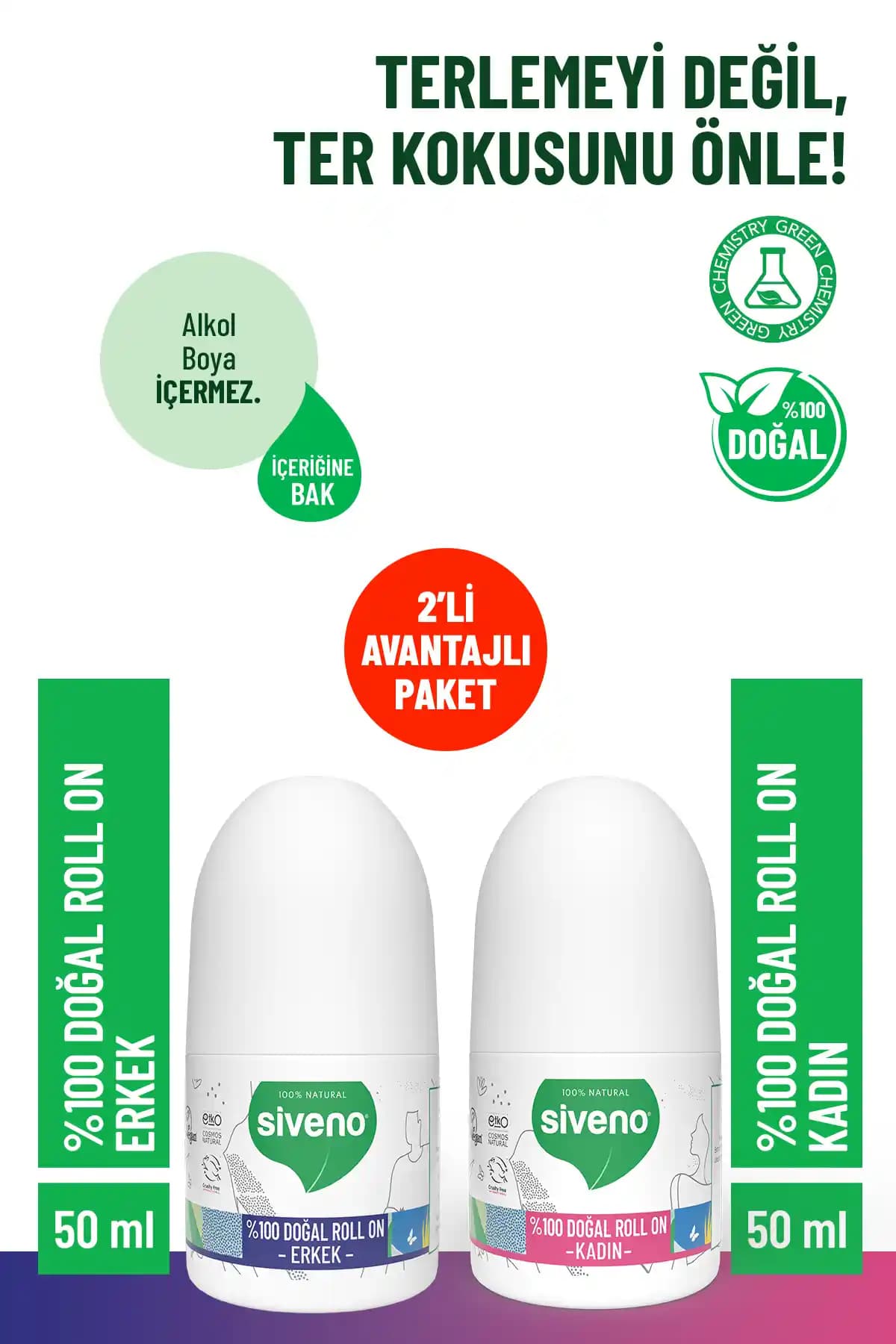 Siveno %100 Doğal Roll-on Deodorant Seti ile Etkili Ter Kokusu Önleme