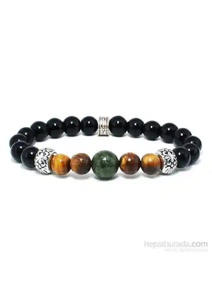 Takıcadde Doğal Siyah Oniks, Jade ve Kaplan Gözü Taşlı Esnek Bileklik Tasarımı