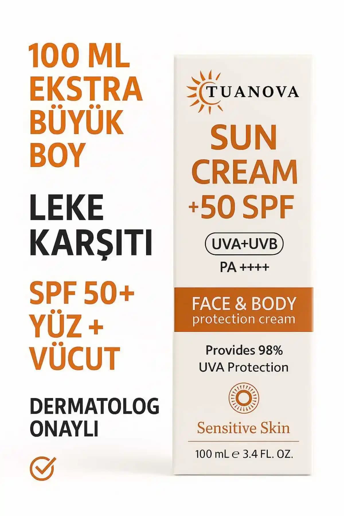 TUANOVA Dermatolog Onaylı SPF 50 Leke Karşıtı Yüz ve Vücut Güneş Kremi