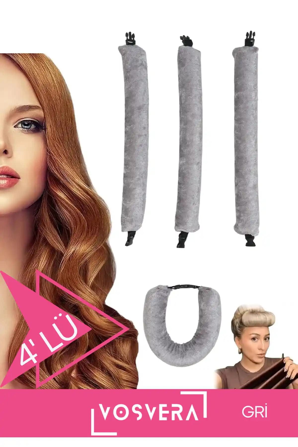 vosvera 4'lü Kadife Saç Şekillendirici Bigudi ile Isısız Doğal Bukleler