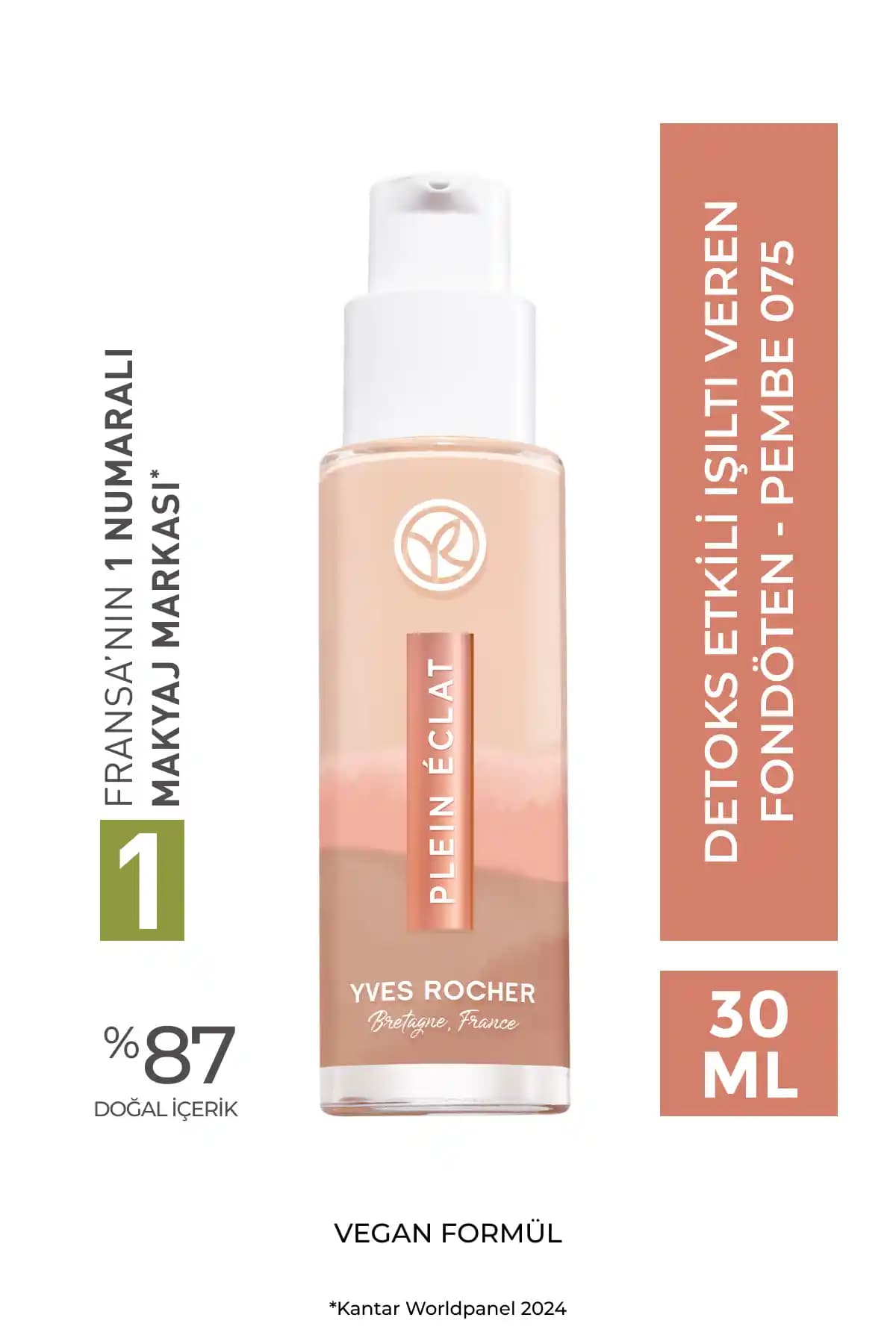 Yves Rocher Detoks Etkili Işıltı Veren Fondöten Pembe 075 - Hafif ve Canlı Görünüm