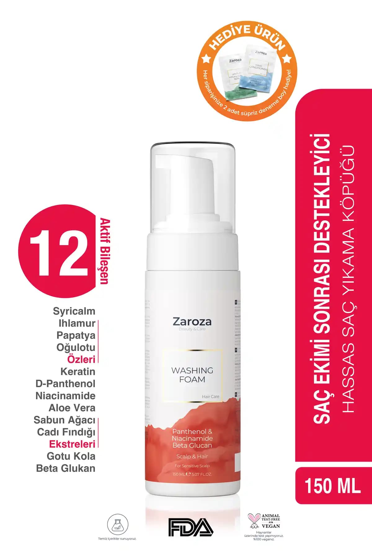 ZAROZA Kuru ve Hassas Saçlar İçin Koruyucu Saç Derisi Yıkama Köpüğü 150 ml