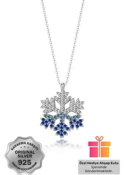 925 Ayar Gümüş Rodyum Kaplama Kar Tanesi Kolye Hediye Kutusunda Zarif Tasarım