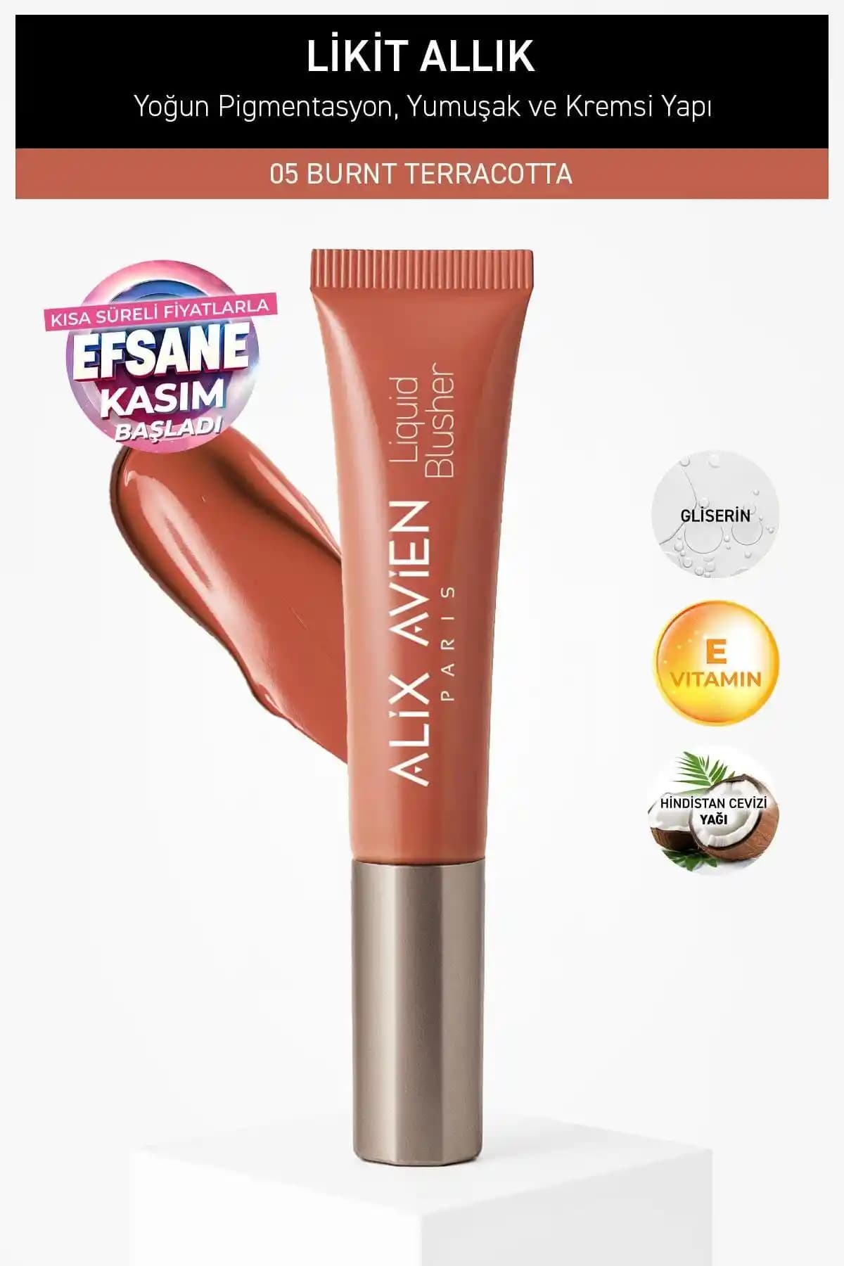 Alix Avien Yoğun Pigmentli E Vitaminli Mat Bitişli Likit Allık Burnt Terracotta 05