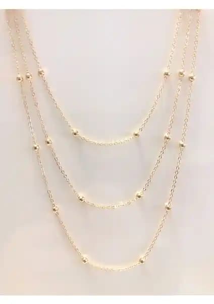 Asya Aksesuar Kadın 3'lü Top Zincir Kolye Şık ve Zarif Tasarımıyla Günlük ve Özel Kullanım İçin