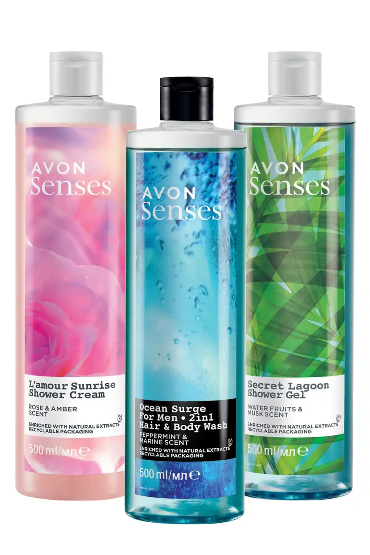 Avon Senses Duş Jeli Paketi Nane Deniz Su Meymeleri Gül ve Amber Kokulu 1500 ml