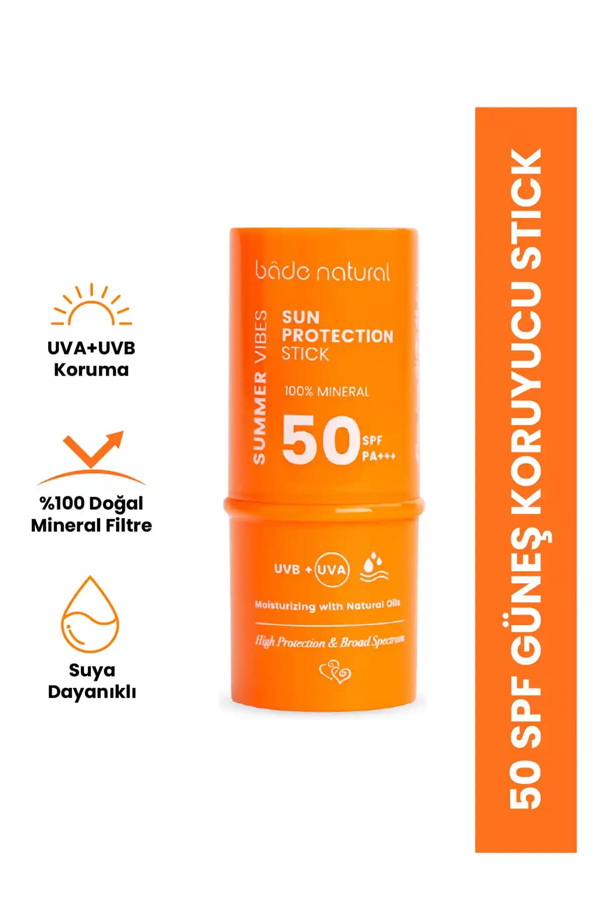 Bade Natural %100 Mineral Filtreli 50 SPF Güneş Koruyucu Stick Cilt Sağlığı İçin Güvenilir