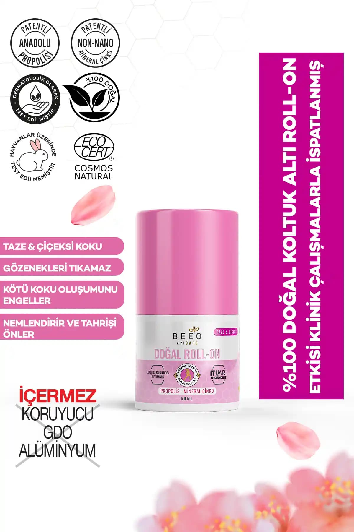 bEE'O Propolisli Doğal Roll-On Kadınlar İçin Ter ve Koku Kontrol Çözümü