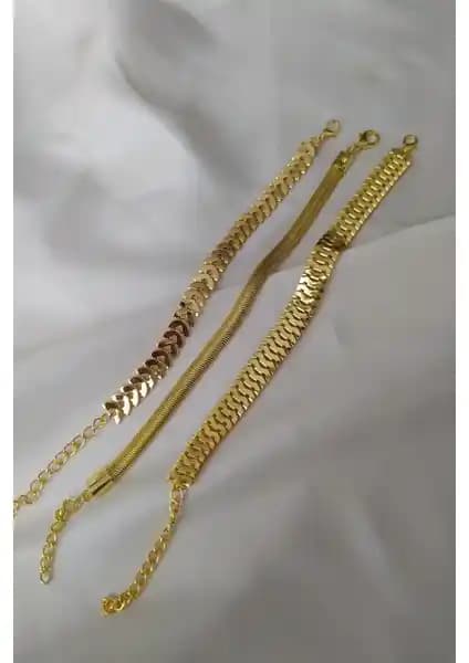 Bers Aksesuar 3'lü Zincir Bileklik Seti Kadınlar İçin Şık ve Dayanıklı Altın Kaplama Tasarım