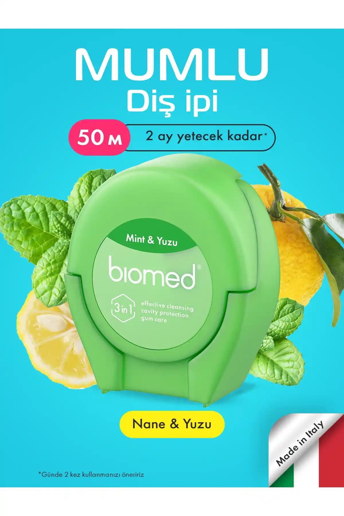 Biomed Vegan Bitkisel Mum Kaplı Lifli 50 Metre Diş İpi Doğal ve Güvenli Ağız Bakımı