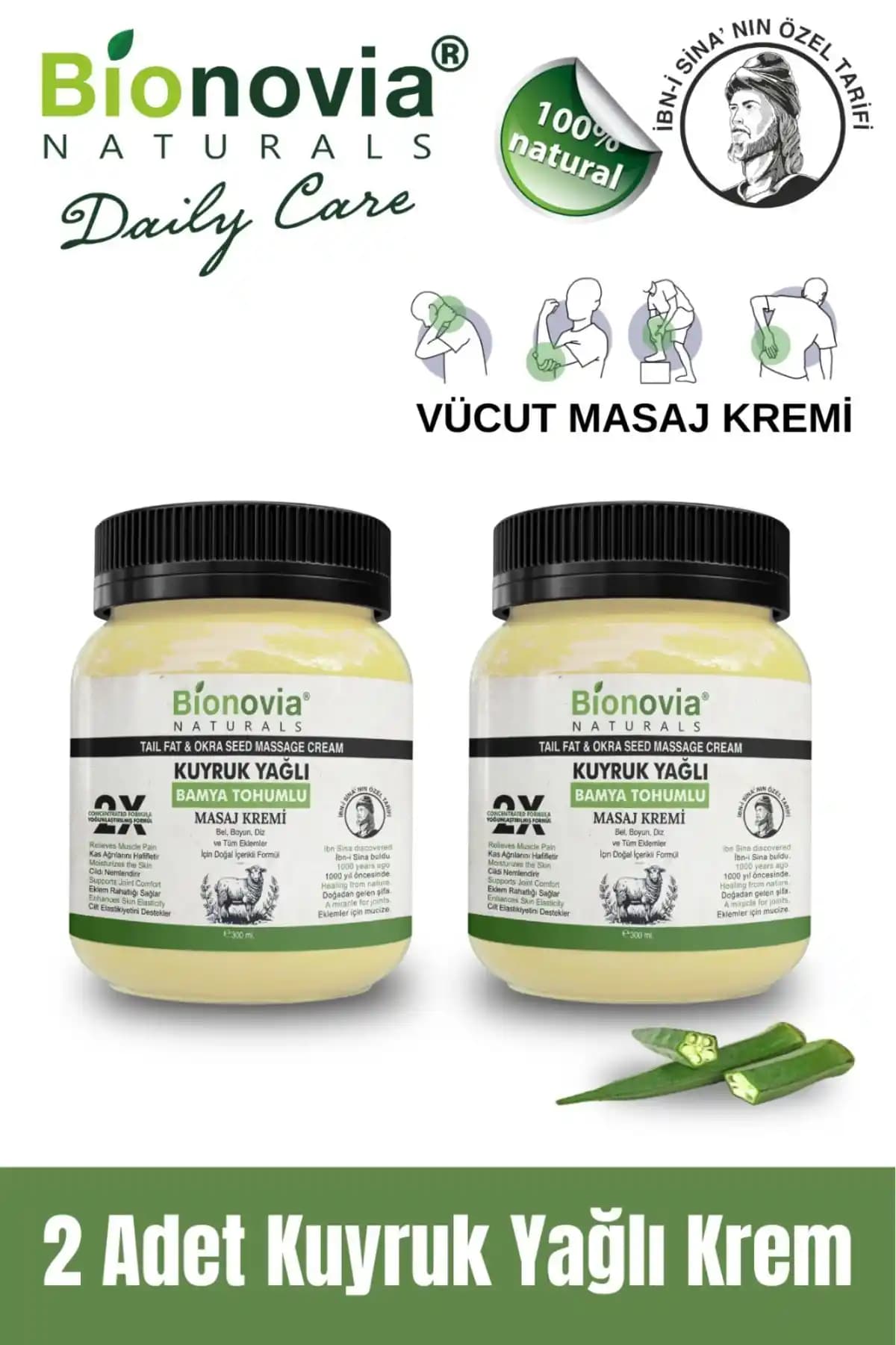 Bionovia Kuyruk Yağı ve Bamya Tohumlu Doğal Vücut Masaj Kremi Sağlıklı Yaşam ve Cilt Bakımı İçin