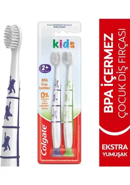 Colgate 2+ Yaş Yumuşak Kıllı Yapışkan Tabanlı Çocuk Diş Fırçası Güvenli ve Eğlenceli Kullanım
