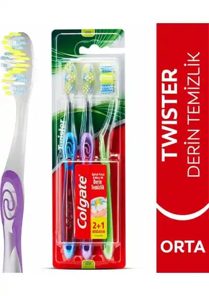 Colgate Twister Orta Sertlik Diş Fırçası 2+1 Paket Günlük Ağız Bakımı İçin Uygun