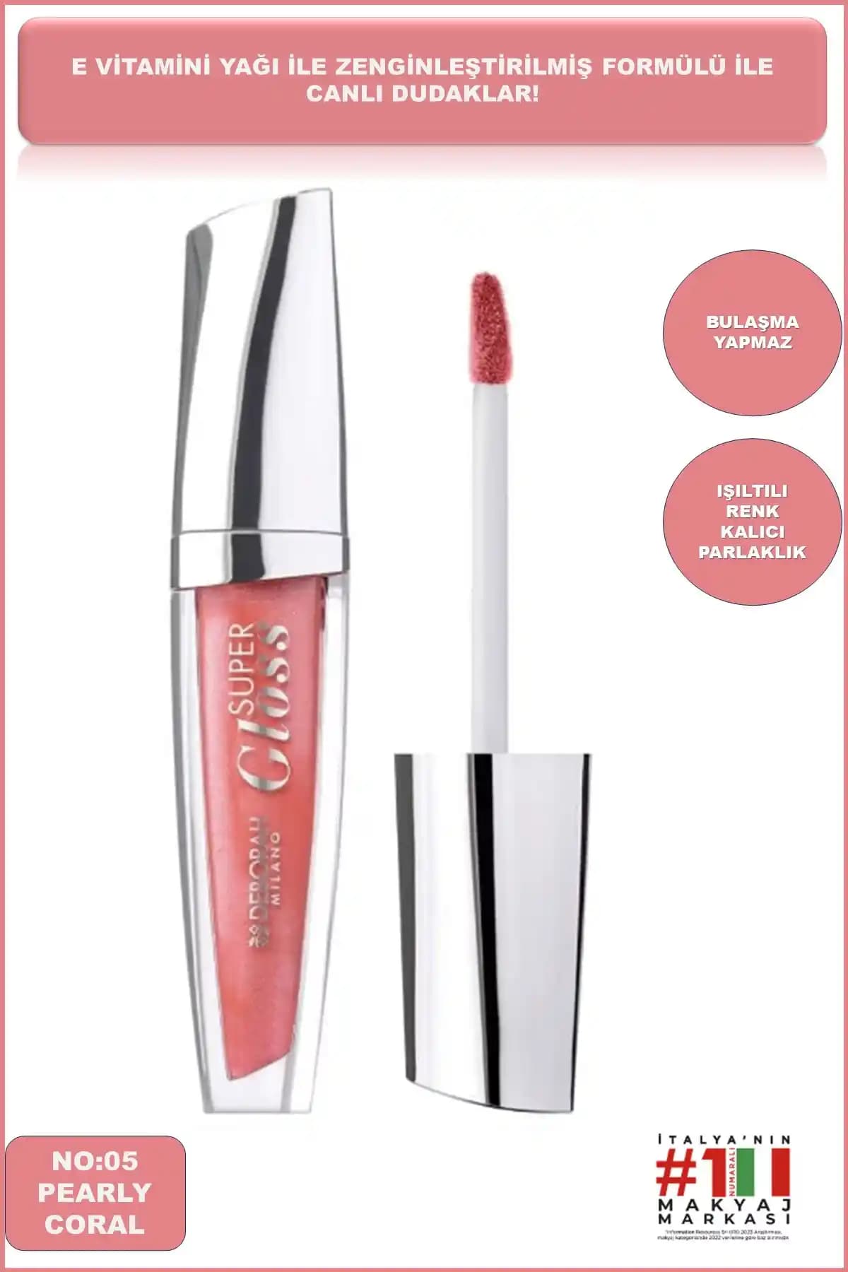 Deborah Milano No: 05 Pearly Coral Super Gloss Dudak Parlatıcısı Şık ve Parlak Görünüm Sağlar