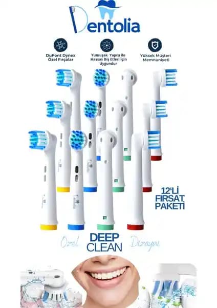 Dentolia Yedek Diş Fırçası Başlıkları Oral-B ve Braun Uyumlu 12'li Paket