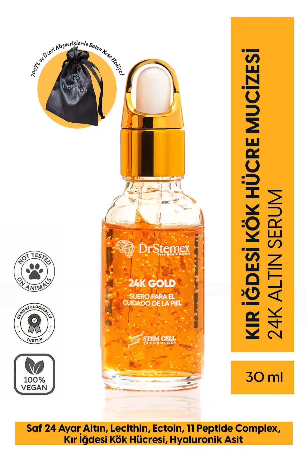 DrStemex 24K Altın Parçacıklı ve Kök Hücre İçeren Yaşlanma ve Kırışıklık Karşıtı Serum