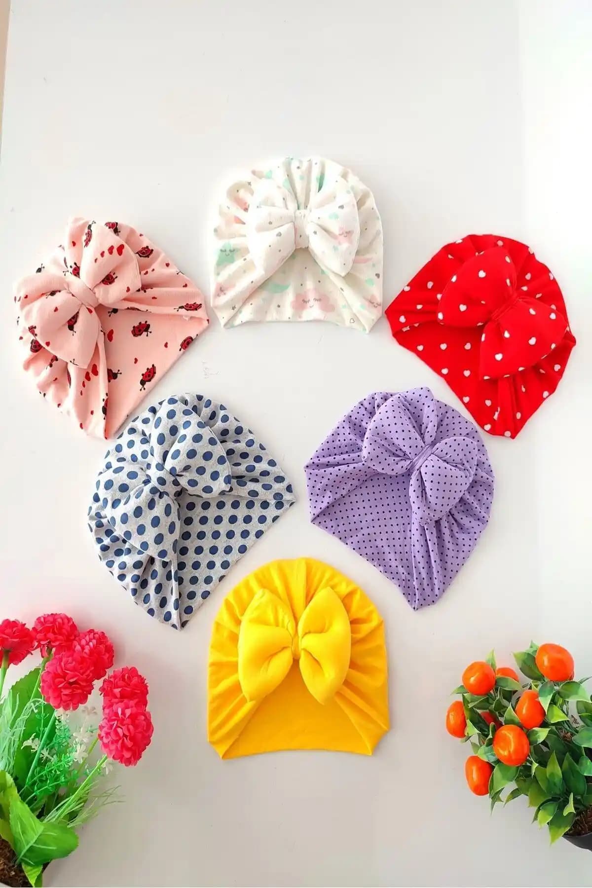 Dubi Baby Renkli Desenli Kız Bebek Bone Takımı 6'lı Set Günlük Kullanım İçin Uygun