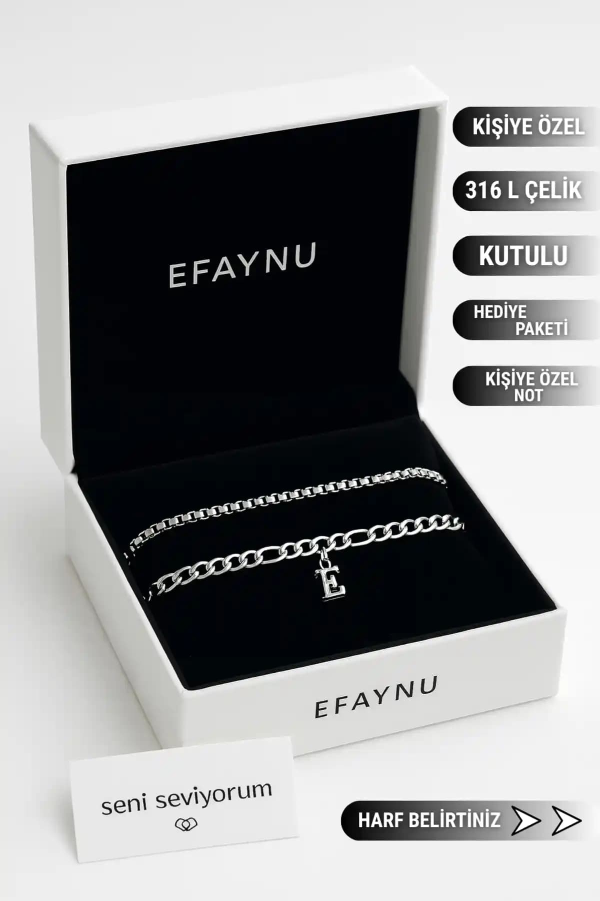 EFAYNU Kişiye Özel Harfli Çift Bileklik Seti Modern ve Dayanıklı Tasarım