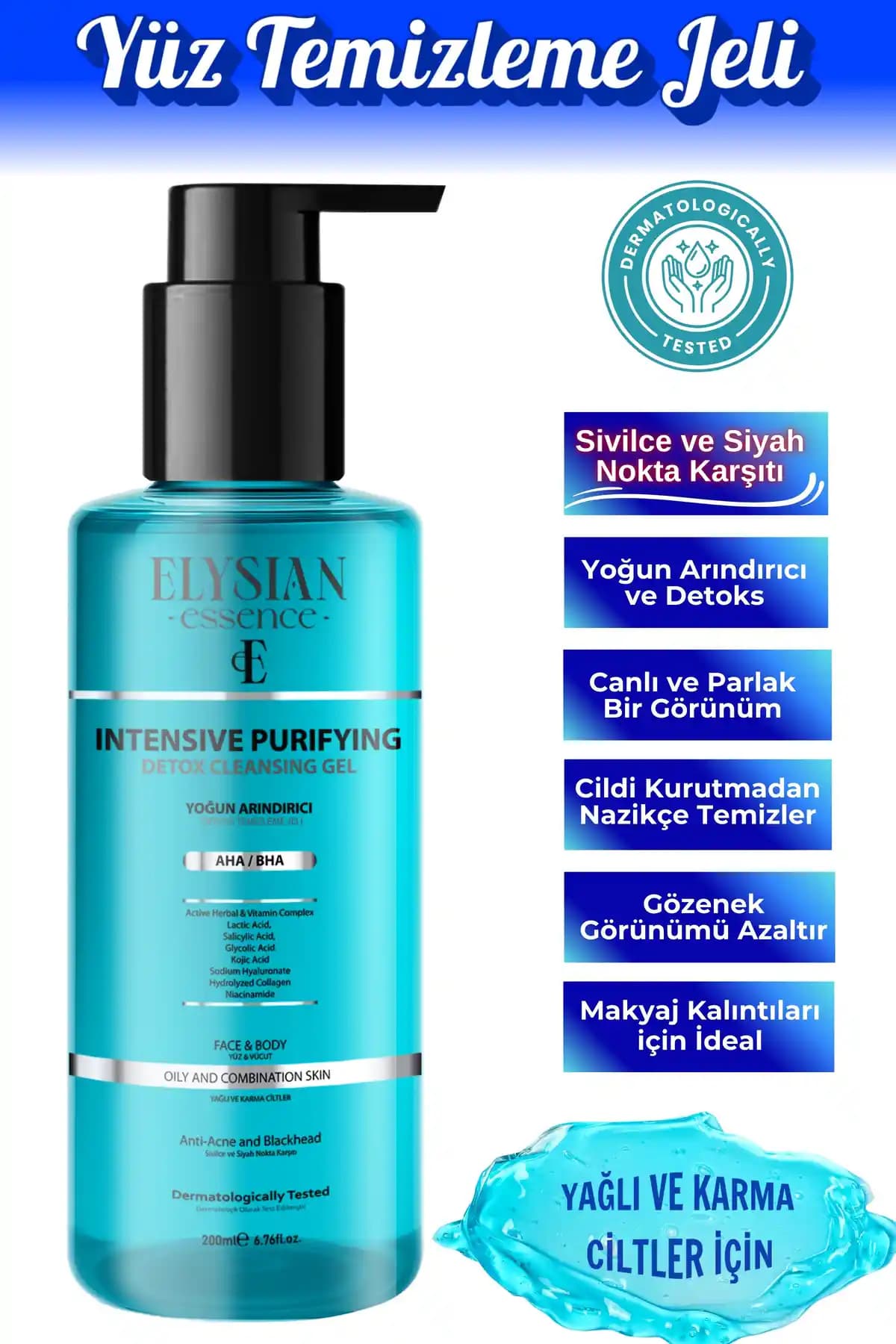 Elysian Essence Yoğun Arındırıcı Detoks Yüz Temizleme Jeli: Akne ve Siyah Nokta Karşıtı Cilt Temizliği