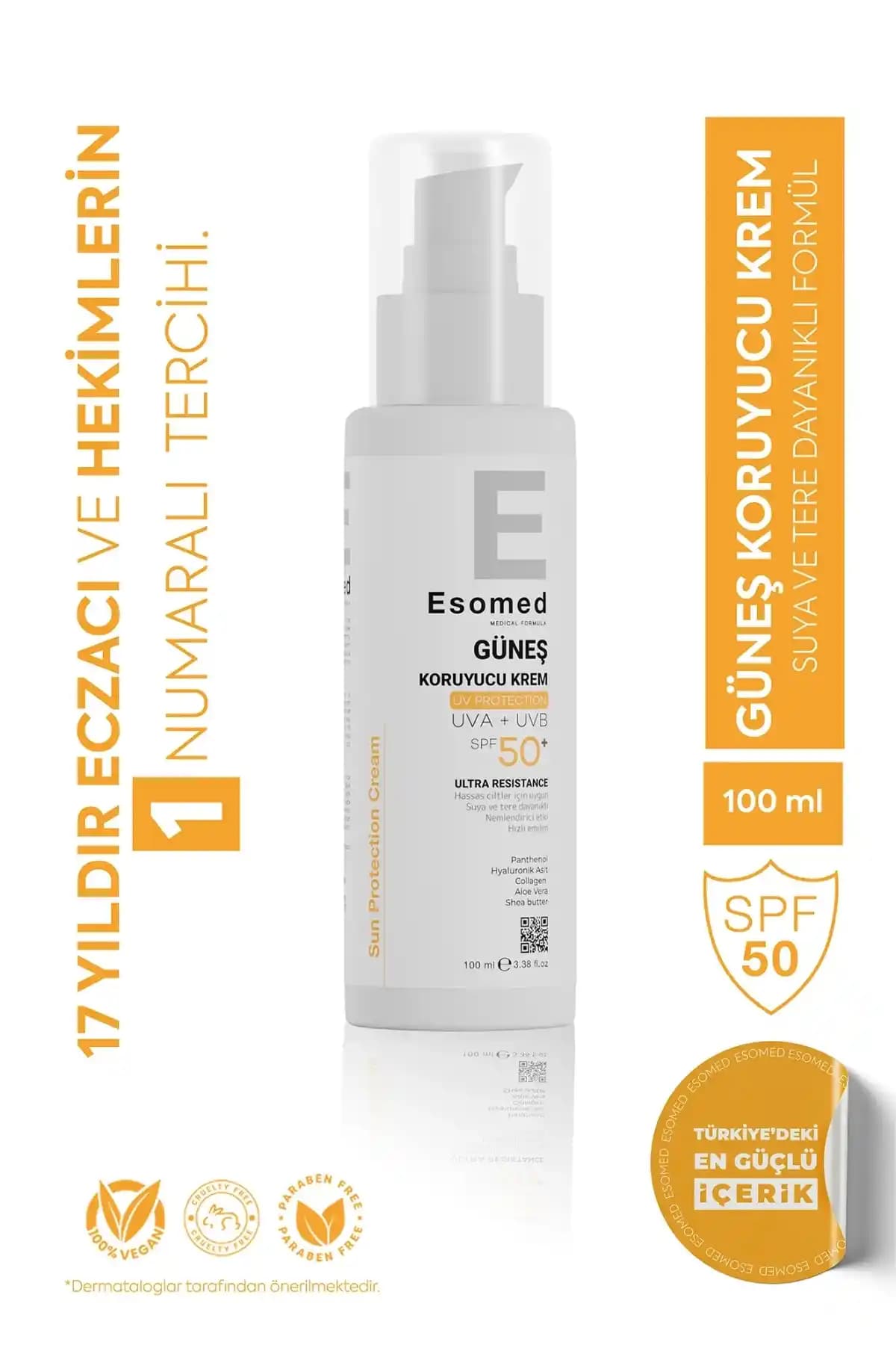 Esomed Yüksek Koruyucu SPF50 Güneş ve Nemlendirme Kremi Günlük Kullanım İçin Uygun