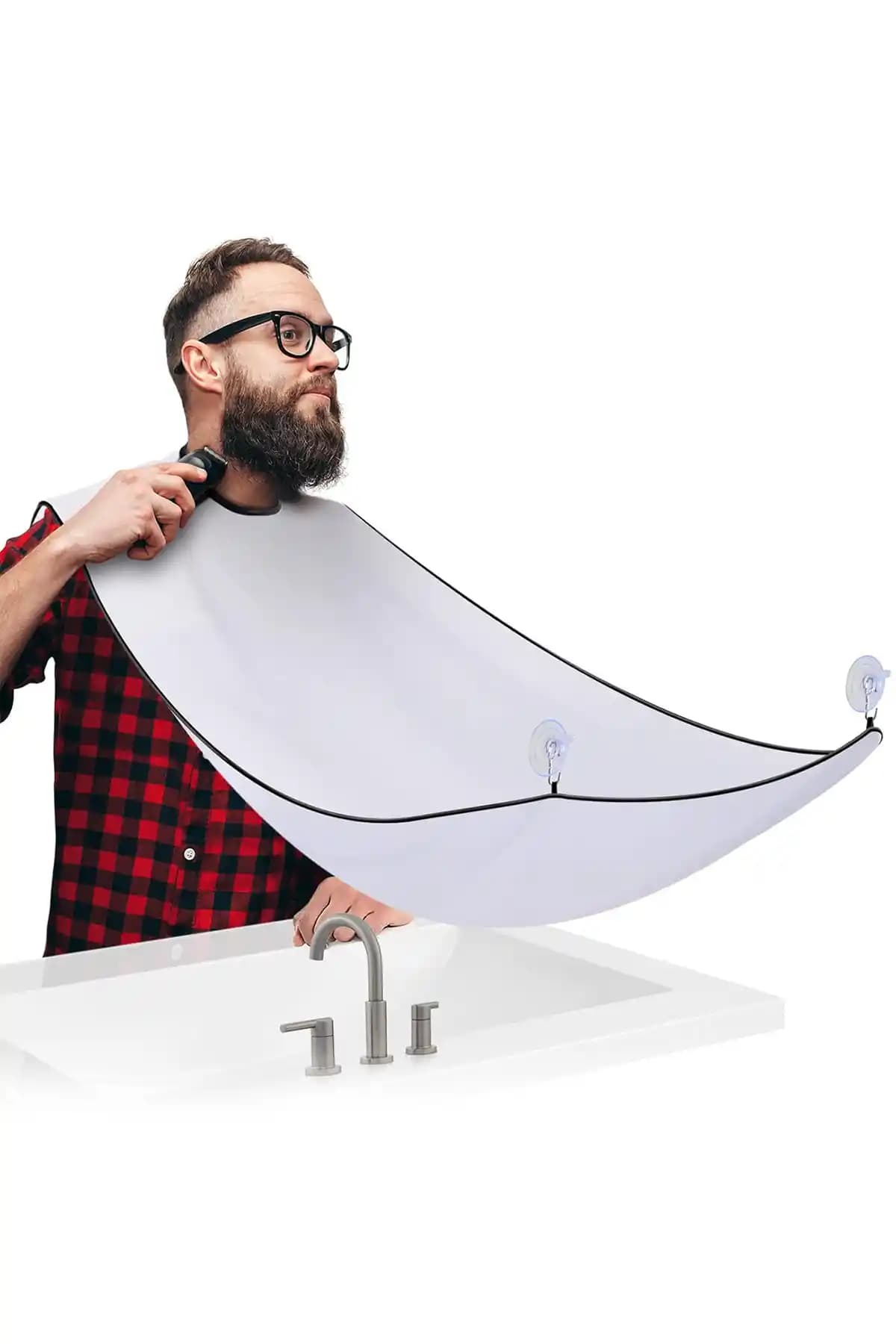 Factorial Sakal Kesme Örtüsü Beyaz Vantuzlu Pratik ve Temiz Saç Sakal Kesimi Çözümü