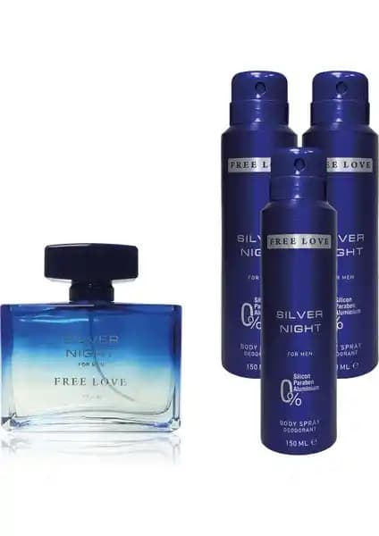 Free Love Silver Night Erkek Parfüm ve Deodorant Seti Günlük Kullanım İçin Uygun