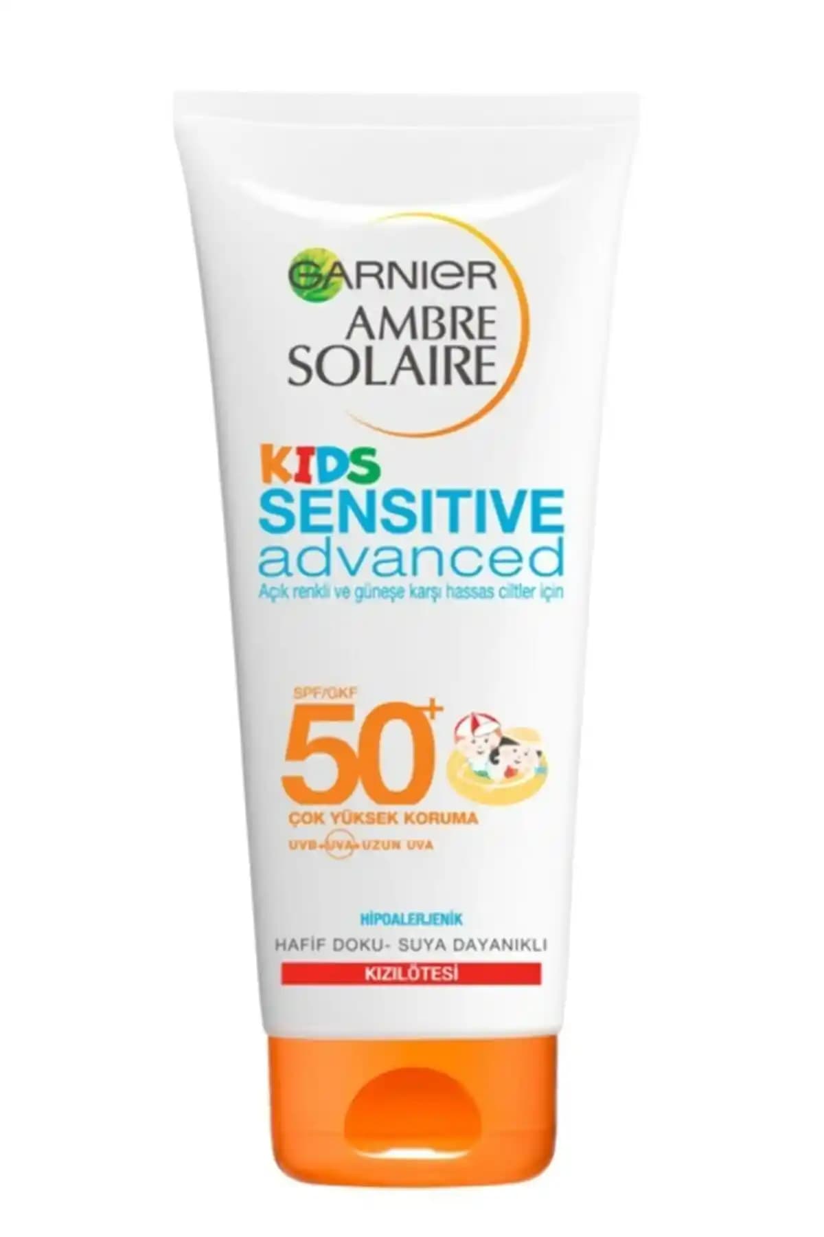 Garnier Ambre Solaire Sensitive Advanced Çocuk Güneş Koruyucu Krem SPF 50+ ve Suya Dayanıklı Özellikler