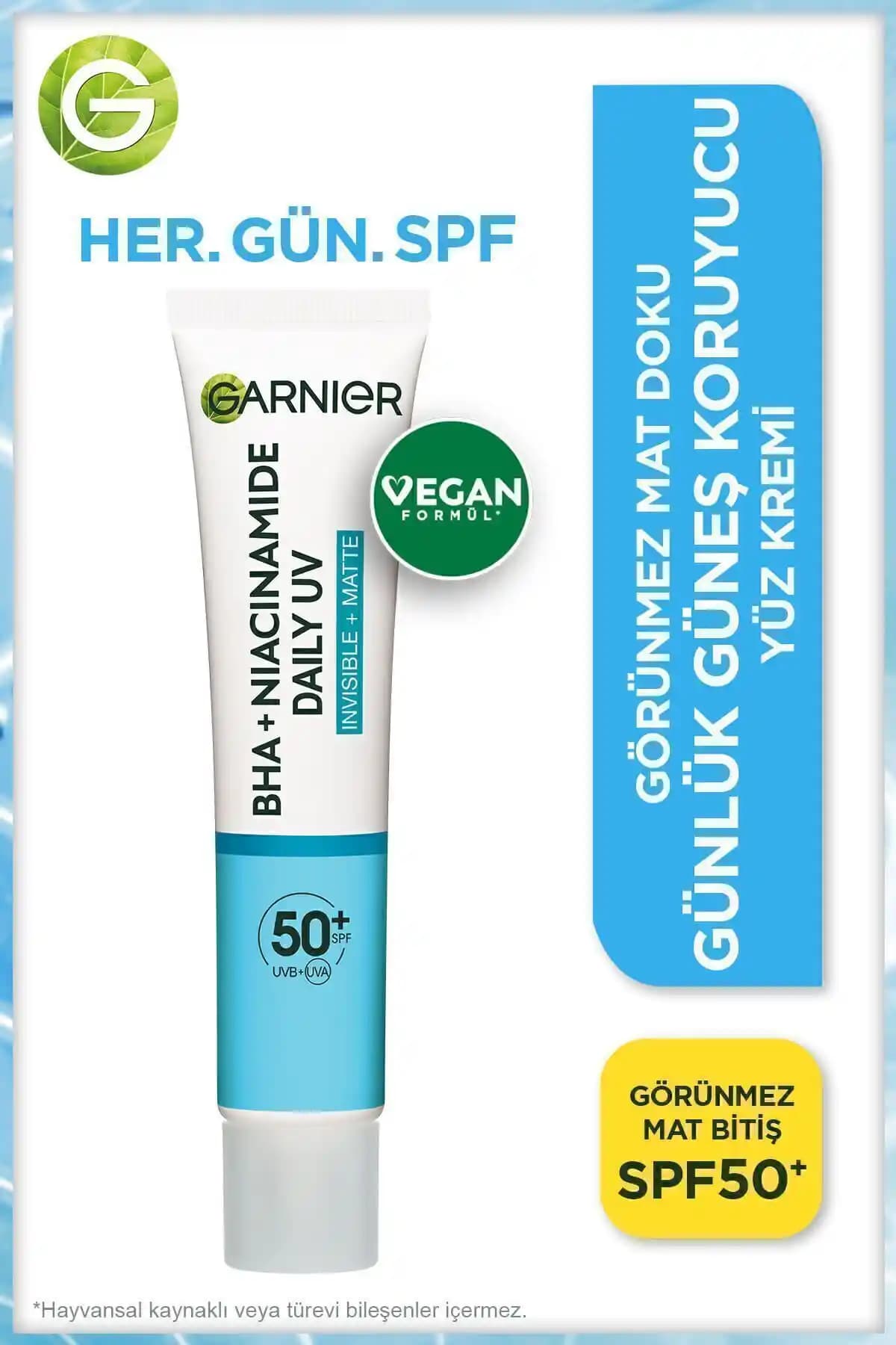 Garnier Saf ve Temiz Bha Niasinamid Yüz Güneş Kremi SPF 50+ ile Günlük Cilt Koruma ve Kusur Azaltma