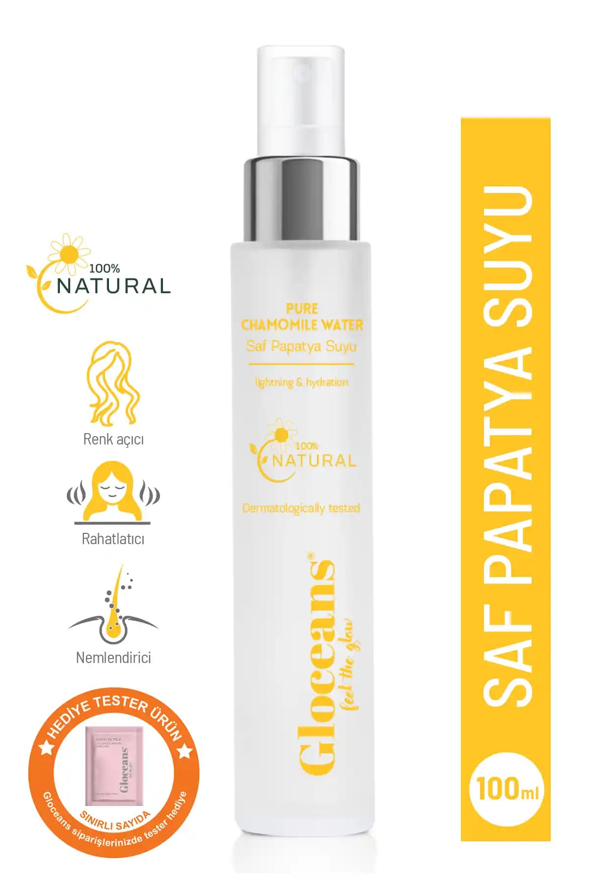 Gloceans Feel the Glow Papatya Suyu: Doğal ve Çok Yönlü Saç ve Cilt Bakım Ürünü